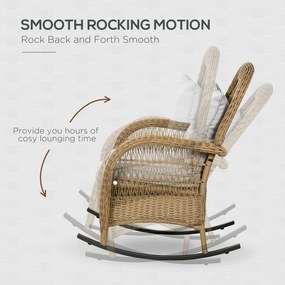 Outsunny Fotel Bujany Boho Rattan PE Zdejmowalne Pokrowce Naturalny Jasnoszary Relaks w Stylu | Aosom PL