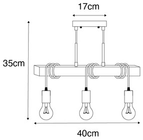 Industrialna lampa wisząca drewno ze stalą 3-punktowa - GallowPrzemysłowy Oswietlenie wewnetrzne