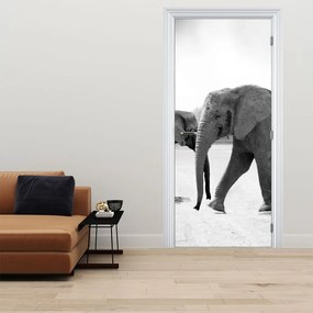 Fototapeta na drzwi - Czarno - białe słonie (95x205cm)