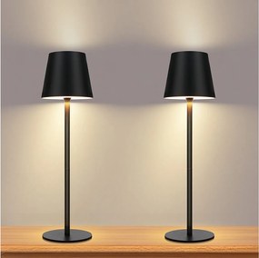 NETTLIFE Bezprzewodowa lampka nocna na baterie, zestaw 2 sztuk - LED 2600 mhA Ładowana zewnętrzna lampa stołowa Dotykowa USB Czarna lampa na baterię