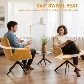 HOMCOM Tapicerowany fotel, fotel dekoracyjny, nowoczesny design, obrotowy, do 120 kg, żółty