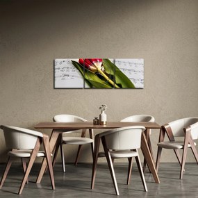 Obraz czerwonego tulipana (z zegarem) (90x30 cm)