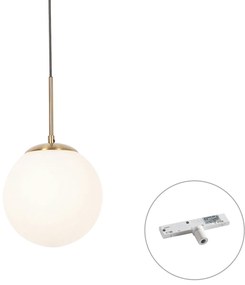 Lampa wisząca Art Deco złota z opalowym szkłem, z białym adapterem do szyny 1-fazowej Slimline - Flore