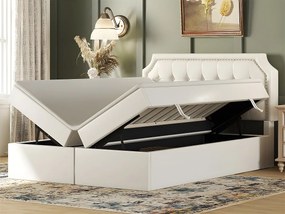 Łóżko z pojemnikiem 140x200cm tapicerowane skórą ekologiczną - otwierane z dwóch stron - Białe