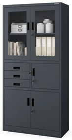 Szafa biurowa metalowa z sejfem szklane drzwi antracytowa, 900 x 1850 x 400 mm: FILIP
