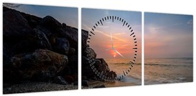 Obraz zachodu słońca na plaży (z zegarem) (90x30 cm)