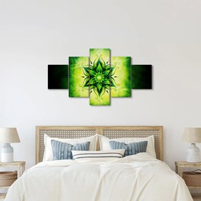 Obraz - Kwiatowa mandala na zielonym tle (125x70 cm)