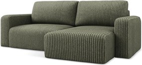 Zielony sztruksowy rozkładany/ze schowkiem narożnik (prawostronny/z szezlongiem) Kona – Makamii