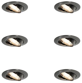 Set van 6 moderne inbouwspots gunmetal GU10 50mm rond kantelbaar - Edu Nowoczesny Oswietlenie wewnetrzne