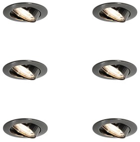 Zestaw 6 nowoczesnych reflektorów wpuszczanych gunmetal GU10, okrągłych 50mm, uchylnych - Edu