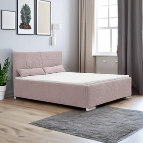 Łóżko tapicerowane z pojemnikiem i materacem SORO 180x200 cm Różowy