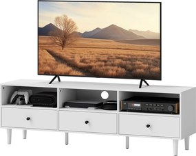 HOMCOM Komoda RTV, stolik pod telewizor 75-cali, 3 otwarte przegródki, 3 szuflady, płyta wiórowa, biały