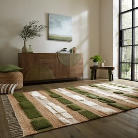 Zielono-naturalny dywan z mieszanki juty tkany ręcznie 160x230 cm Medina Blocks – Flair Rugs