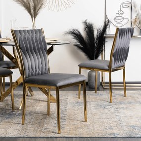 Zestaw Stół Okrągły SALLO 110 cm i 4 Krzesła Tapicerowane Plecione DAN Szare Glamour