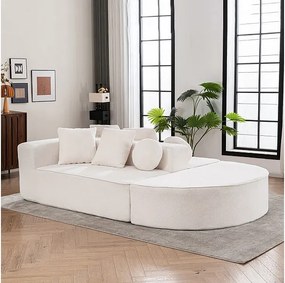 Modułowa panoramiczna sofa 5-osobowa - z tkaniny Chenille biała - z 6 poduszkami - 263x171x66cm