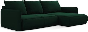 Narożnik prawostronny z funkcją spania - z tkaniny welwetowej - butelkowa zieleń - NANEA