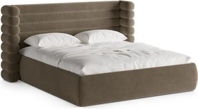 Szarobrązowe tapicerowane łóżko dwuosobowe ze schowkiem i stelażem 180x200 cm Mount – Micadoni