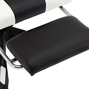 Czarno-biały fotel gamingowy z podnóżkiem - Arvola 4X