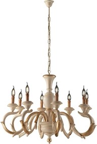 Żyrandol Fiorenza z drewna w kolorze kości słoniowej i złotego liścia, 8 świateł, 125 Ø93 BL172-8-AV