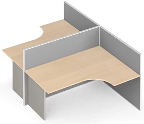 Zestaw parawanów biurowych ze stołem ergonomicznym PRIMO, tekstylny 2 miejsca, szara/brzoza