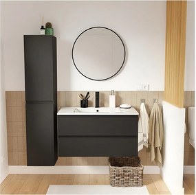 Szafka pod umywalkę 80 cm z ceramicznym blatem, baterią, lustrem i kolumną SORRENTO