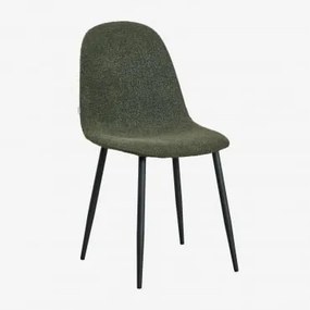 Zestaw 2 Krzeseł Do Jadalni Z Tkaniny Bouclé Glamm Negro & Bouclé Wojskowa Zieleń - Sklum