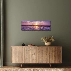 Obraz plaży - zachód słońca (z zegarem) (90x30 cm)
