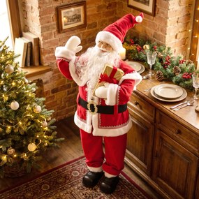 HOMCOM Życiowej wielkości śpiewający Mikołaj 150 cm, animowana figurka muzyczna z obracającą się głową, machającą dłonią i prezentem | Aosom PL