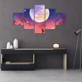Obraz - Kobieta i pies w pełni księżyca (125x70 cm)