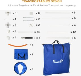 PawHut Zestaw Agility dla Psów, Tor Przeszkód dla Psów, 1 Obwód Skokowy, 2 Tunele, 2 Przeszkody, 321 cm x 63 cm x 93 cm, Niebieski + Czerwony + Biały