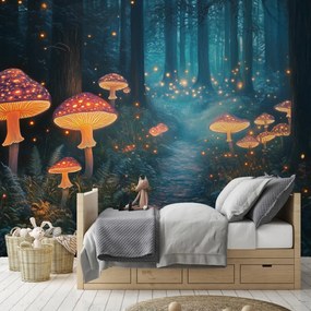Fototapeta - Magiczny las z grzybami (196x136 cm)