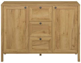 Komoda Dwudrzwiowa z Szufladami Drewniana do Salonu DALE 118 cm Dąb craft złoty Klasyczna