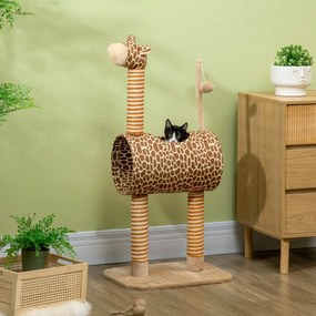 PawHut Drapak 101 cm wieża dla kota w kształcie żyrafy, z jaskinią, piłeczką, słupkami z juty dla średnich kotów do 5 kg | Aosom PL
