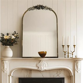 Złote lustro ścienne do salonu - 60,5x5x91,6cm zabytkowe lustro łukowe do łazienki wejście kominkowe 91,6x60,5cm