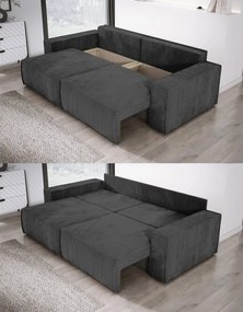 Kanapa KASJO Prawostronny Sofo-Narożnik z funkcją spania i poduszkami, 2x pojemnik POSO 135 Grafitowy DOMOHOME