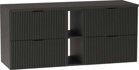 Szafka pod umywalkę WENA, z regałem, ryflowane fronty, Willy, 140x60x47 cm, Czarna