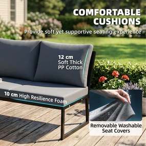 Outsunny Zestaw Mebli Ogrodowych w L Z Metalową Konstrukcją dla 4 Osób z 2 Sofami i Poduszkami oraz 2 Stolikami w Kolorze Teak | Aosom PL