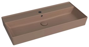 Umywalka ceramiczna nablatowa / wisząca brązowa z półką i otworem na baterie 100 x 45 cm LERA Cappuccino