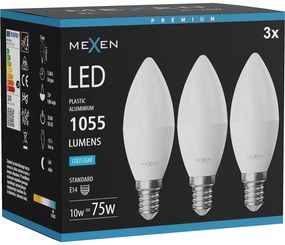Mexen Nova 3x żarówka LED E14, C37, 10W, Zimna - 6500K, 1055 lm - L102-E14-1065-01x03