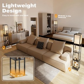 HOMCOM LED Lampa stojąca z 3 półkami, lampa podłogowa z przełącznikiem nożnym, oprawka E27, czarna | Aosom PL