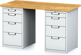 Stół warsztatowy MECHANIC, 1500x685x880 mm, 2x 4 szufladowy kontener, szary