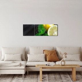 Obraz cytryn i mięty na stole (z zegarem) (90x30 cm)