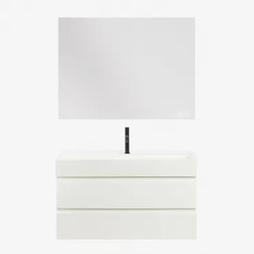 Zestaw Wiszących Mebli Łazienkowych Z Drewna I Forniru Jesionowego Zintegrowany Z Umywalką Ona Biała & Prostokątny - Sklum