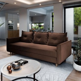 Masseno Sofa NAPOL z funkcją spania i pojemnikiem na pościel, Rozkładana sofa - Brązowy, KRONOS 06