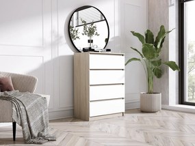 Komoda z 4 szufladami, Dąb Sonoma / Biały Mat, 70 x 39 x 101 cm