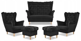 Zestaw wypoczynkowy Carol sofa fotele pufy paski Family Meble czarny