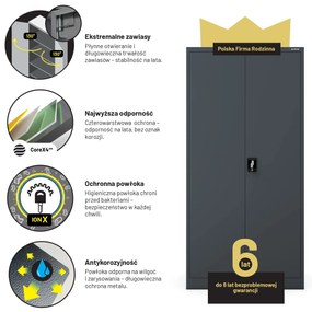 Szafa na dokumenty biurowa metalowa antracytowa: JAN H, 900 x 1950 x 400 mm