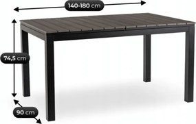 Stół Ogrodowy Prostokątny ARGOS 140-180 cm Rozkładany Ciemnoszary Dąb/Czarny