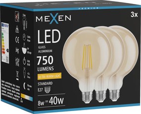 Mexen Vintis 3x żarówka filament LED E27, G125, 8W, Ciepła - 2200K, 750 lm, amber - L158-E27-0822-50x03
