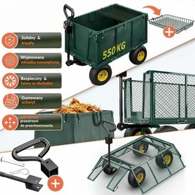 Wózek transportowy HECTOR, maks. 550 kg, 110x75x52 cm, zielony Gardebruk